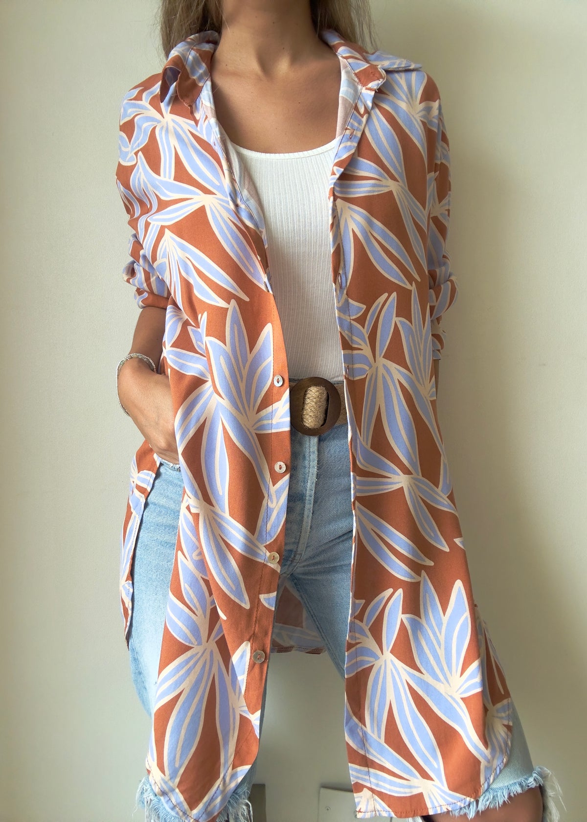 Camisa Burgos - Celeste/Beige